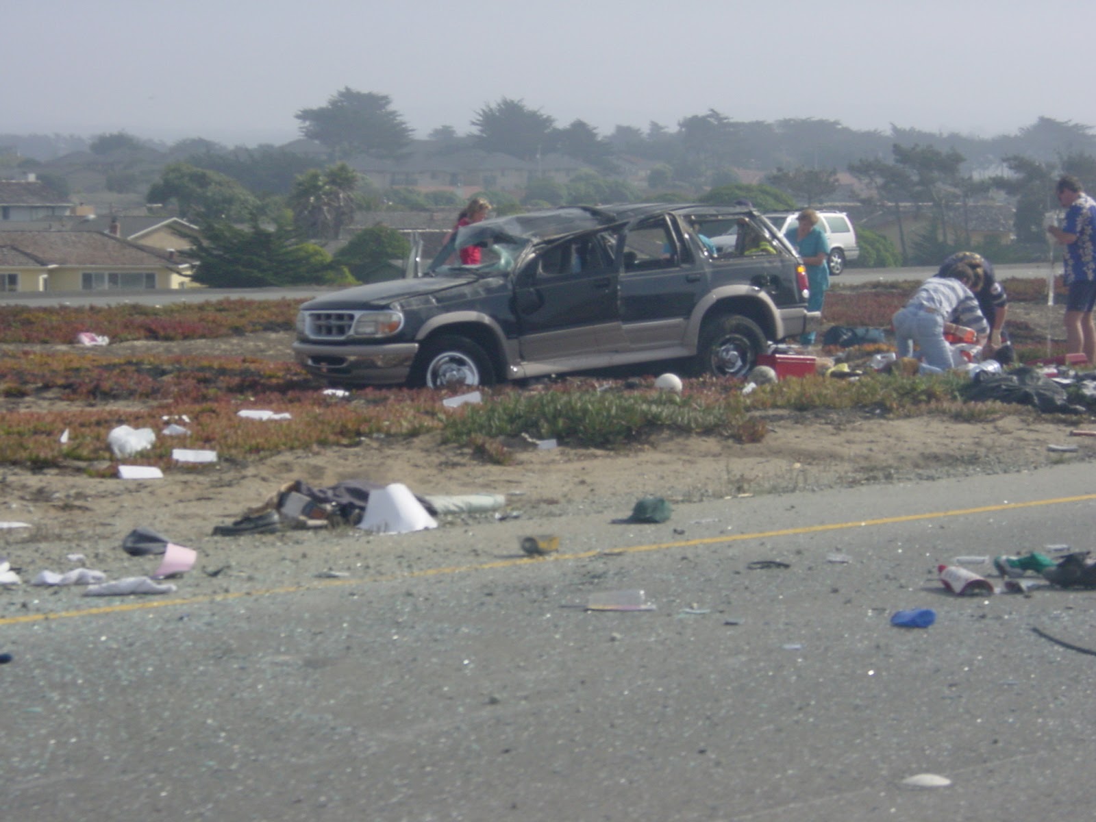 Terrible Auto Wreck. North of Monterrey, CA