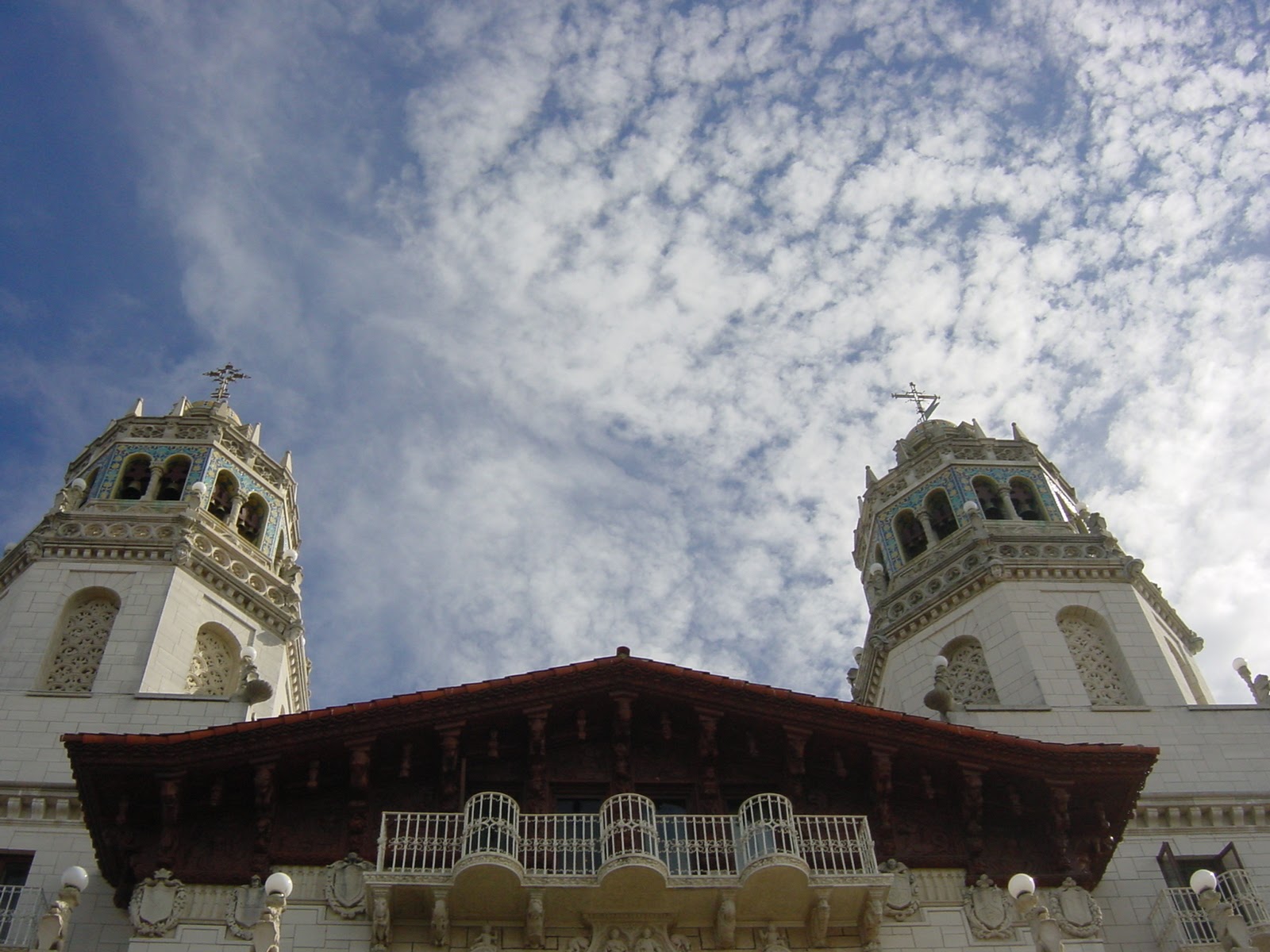 Sky between the towers. Hearst Castle.
